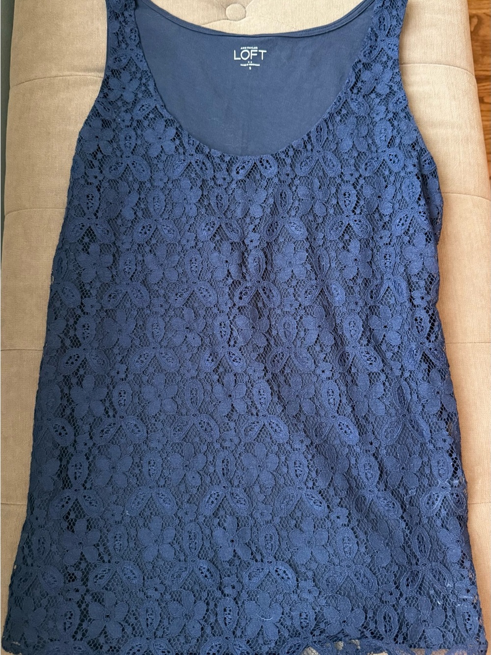 LOFT Navy Floral Lace Scoop Neck Camisole